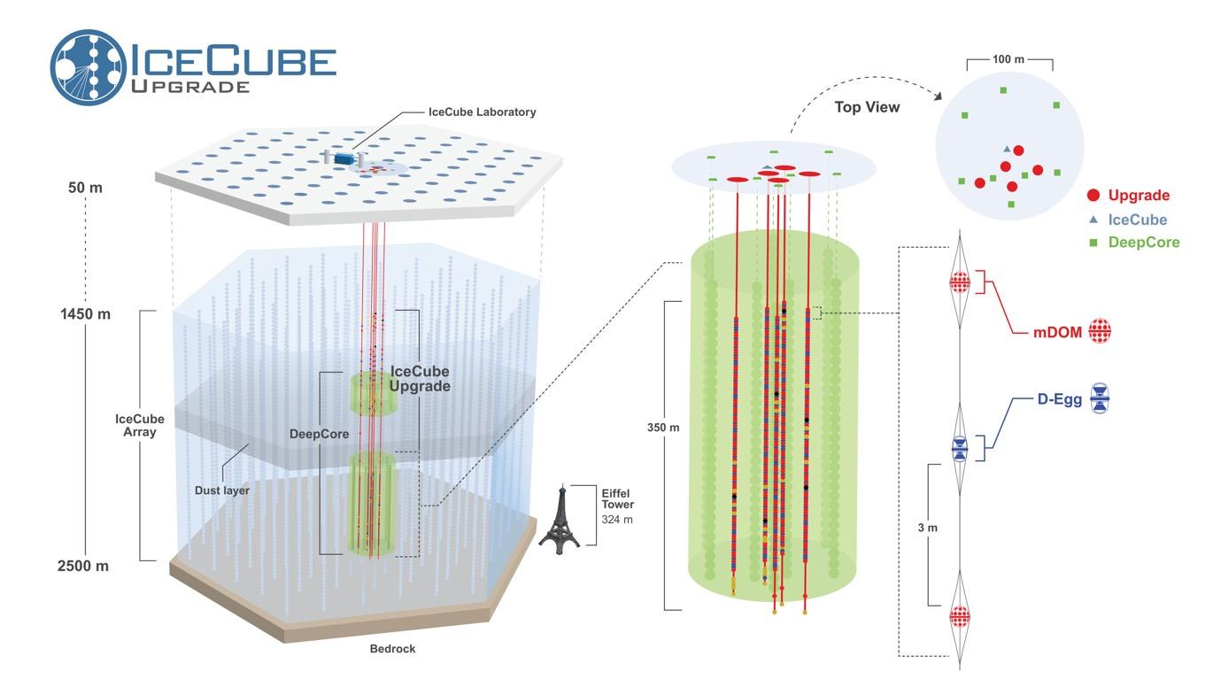 Credit: IceCube/NSF. The IceCube Upgrade consists of five new strings at the locations shown in the top view in red. The